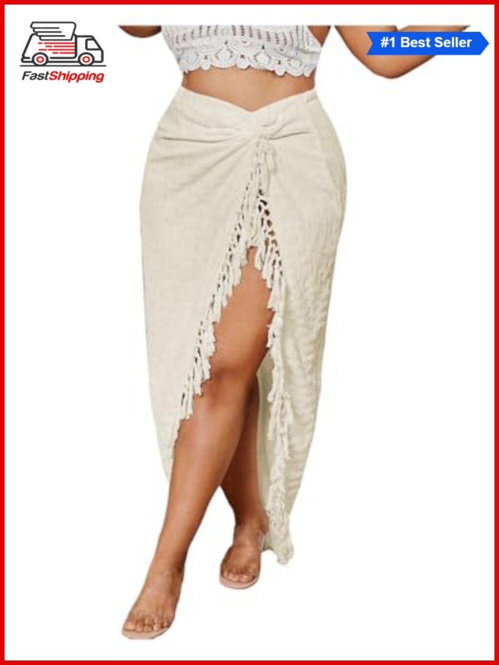 ✨Women's Plus Size Twist Front High Slit Fringe Tassel Maxi Boho Beach Skirt